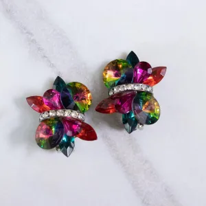 Vintage Rainbow, Red, and Diamante Rhinestone Statement Earrings