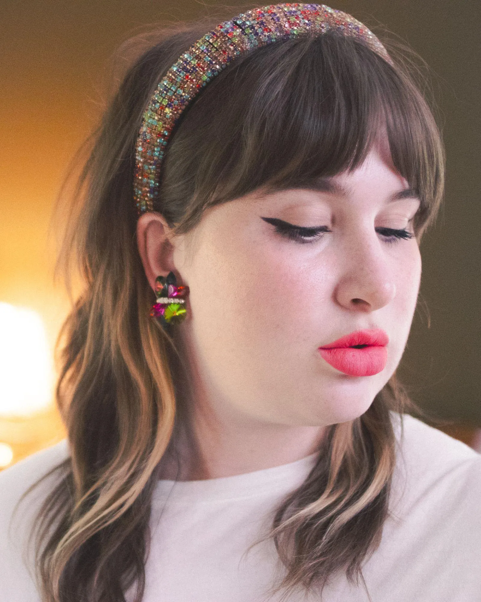 Vintage Rainbow, Red, and Diamante Rhinestone Statement Earrings