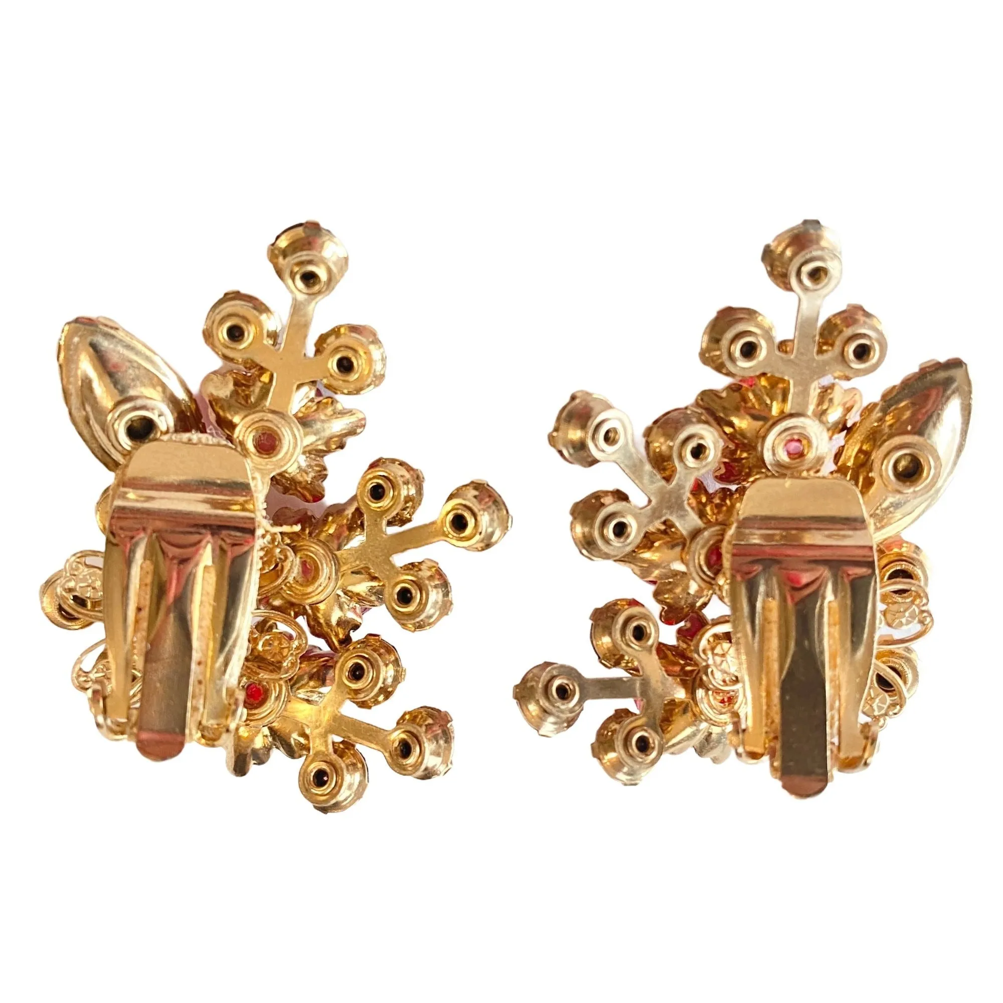 Vintage Red and Pink Aurora Borealis Rhinestone Statement Earrings