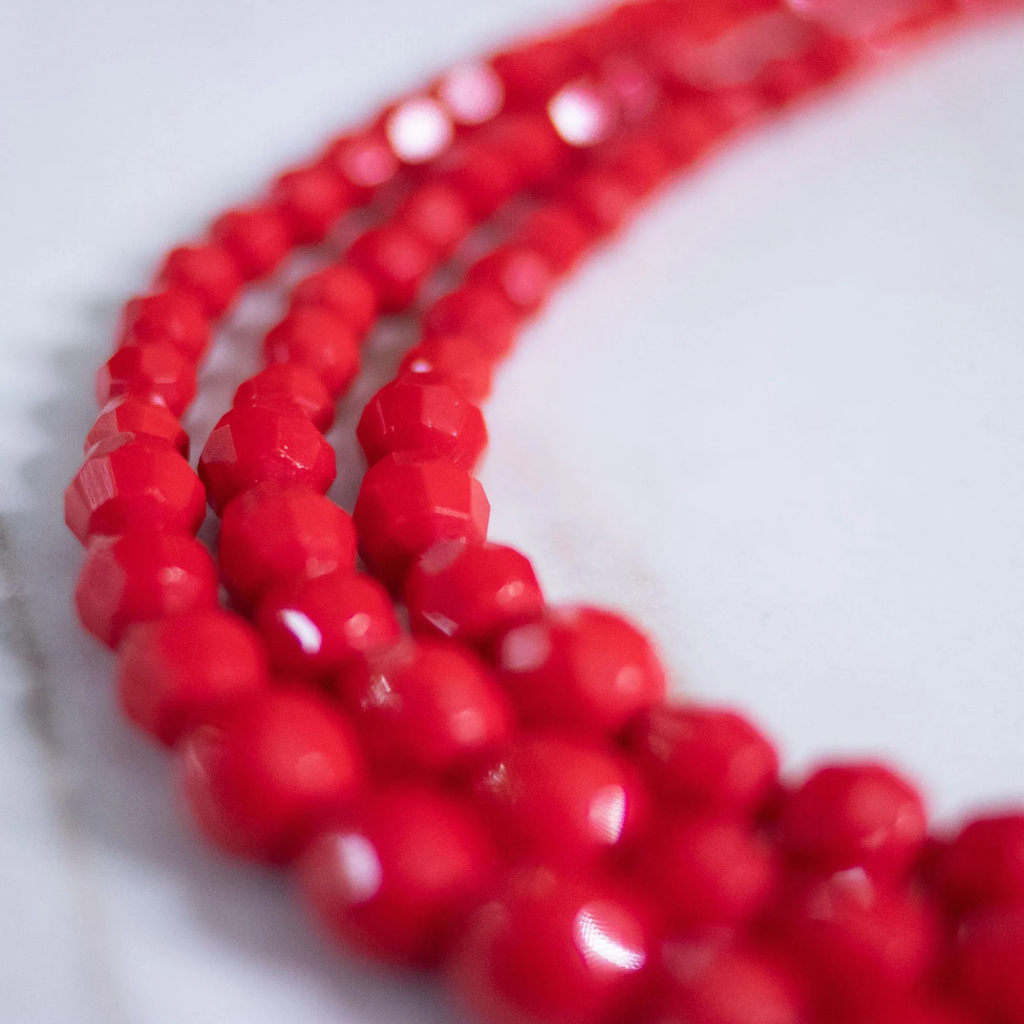 Vintage Retro Red Faceted Bead Double Strand Necklace