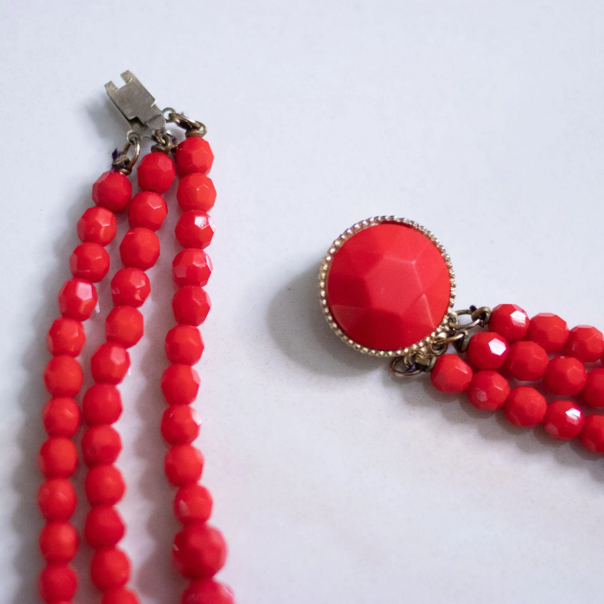 Vintage Retro Red Faceted Bead Double Strand Necklace