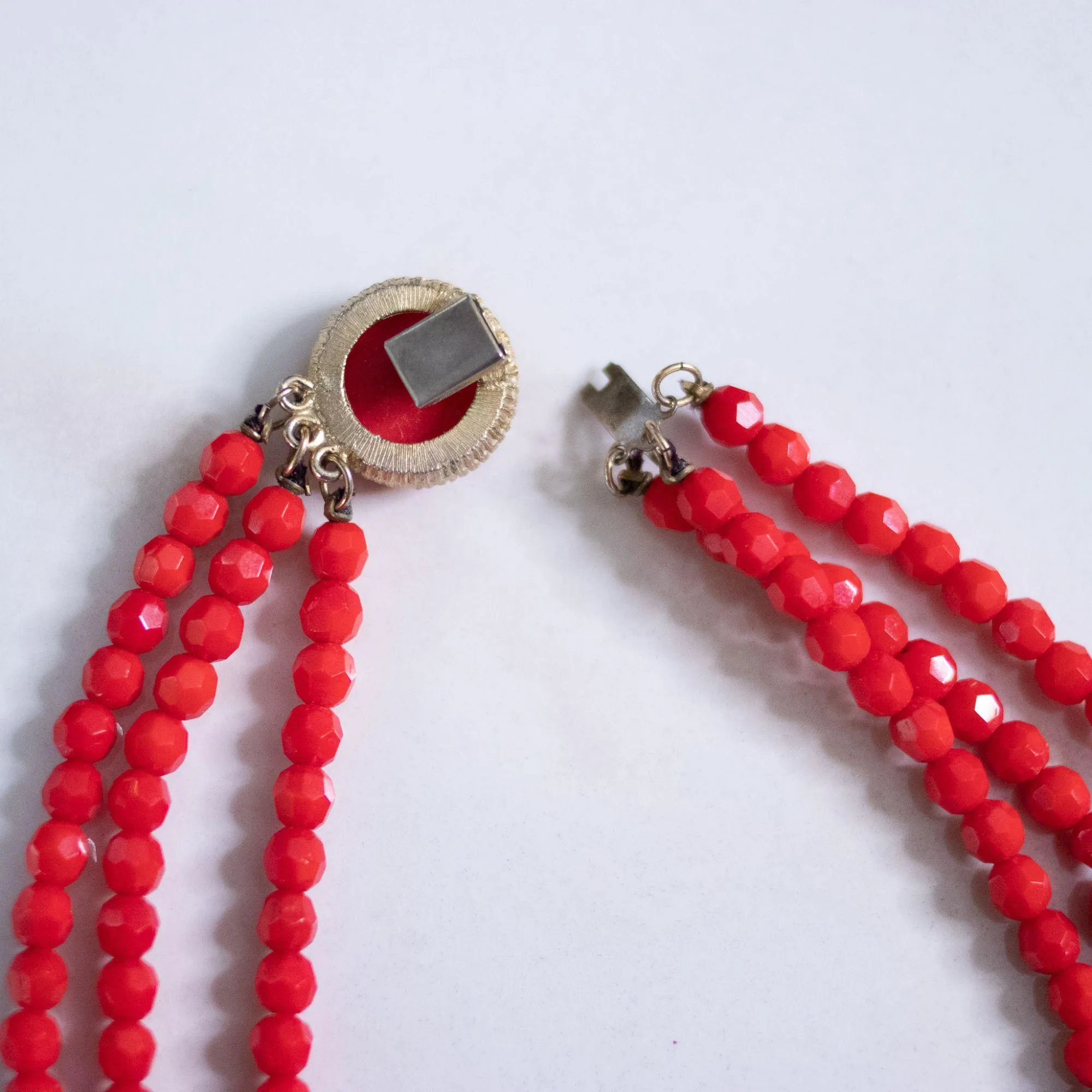 Vintage Retro Red Faceted Bead Double Strand Necklace