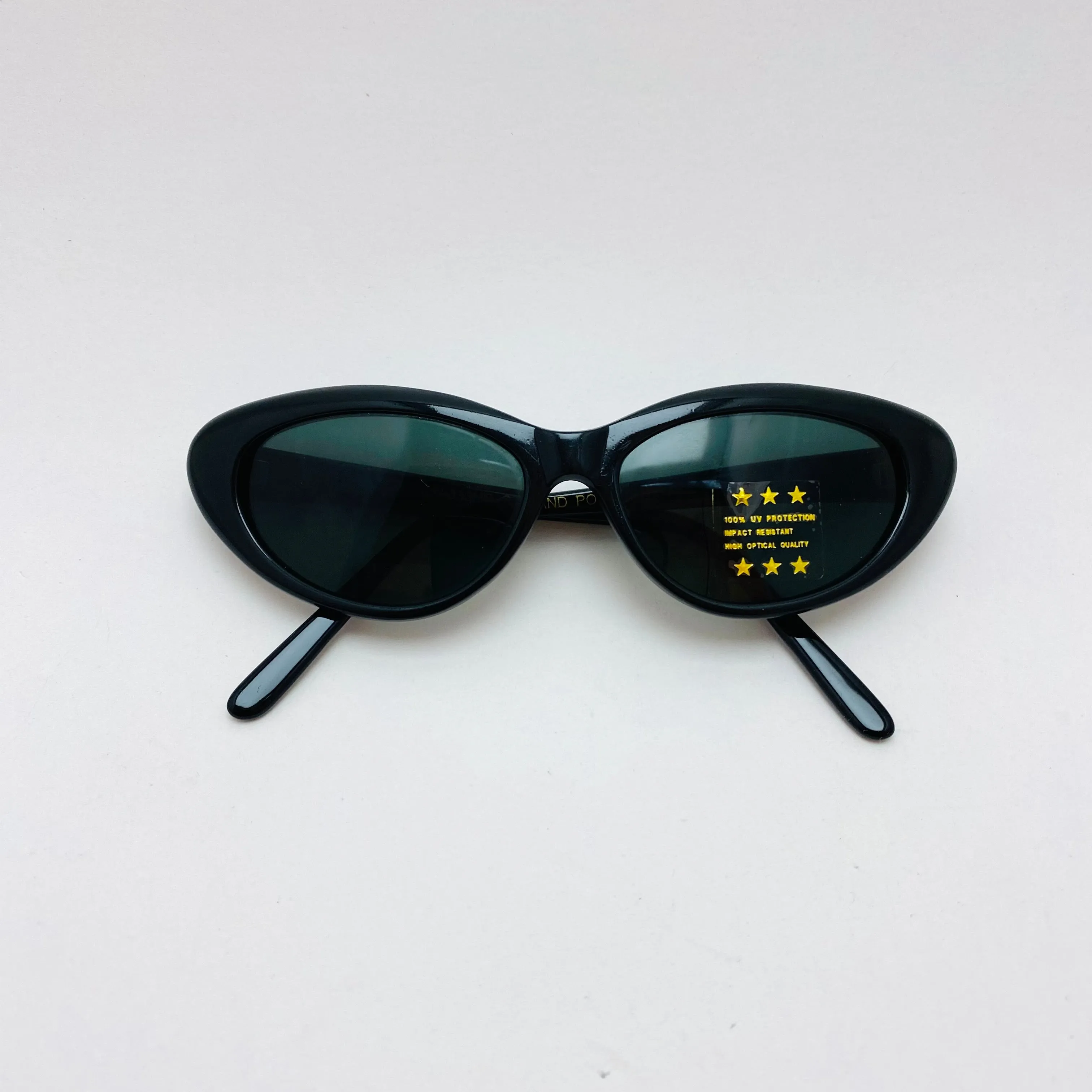 Vintage Small Size 90s Deadstock Mathilde Arched Triangle Sunglasses - Black