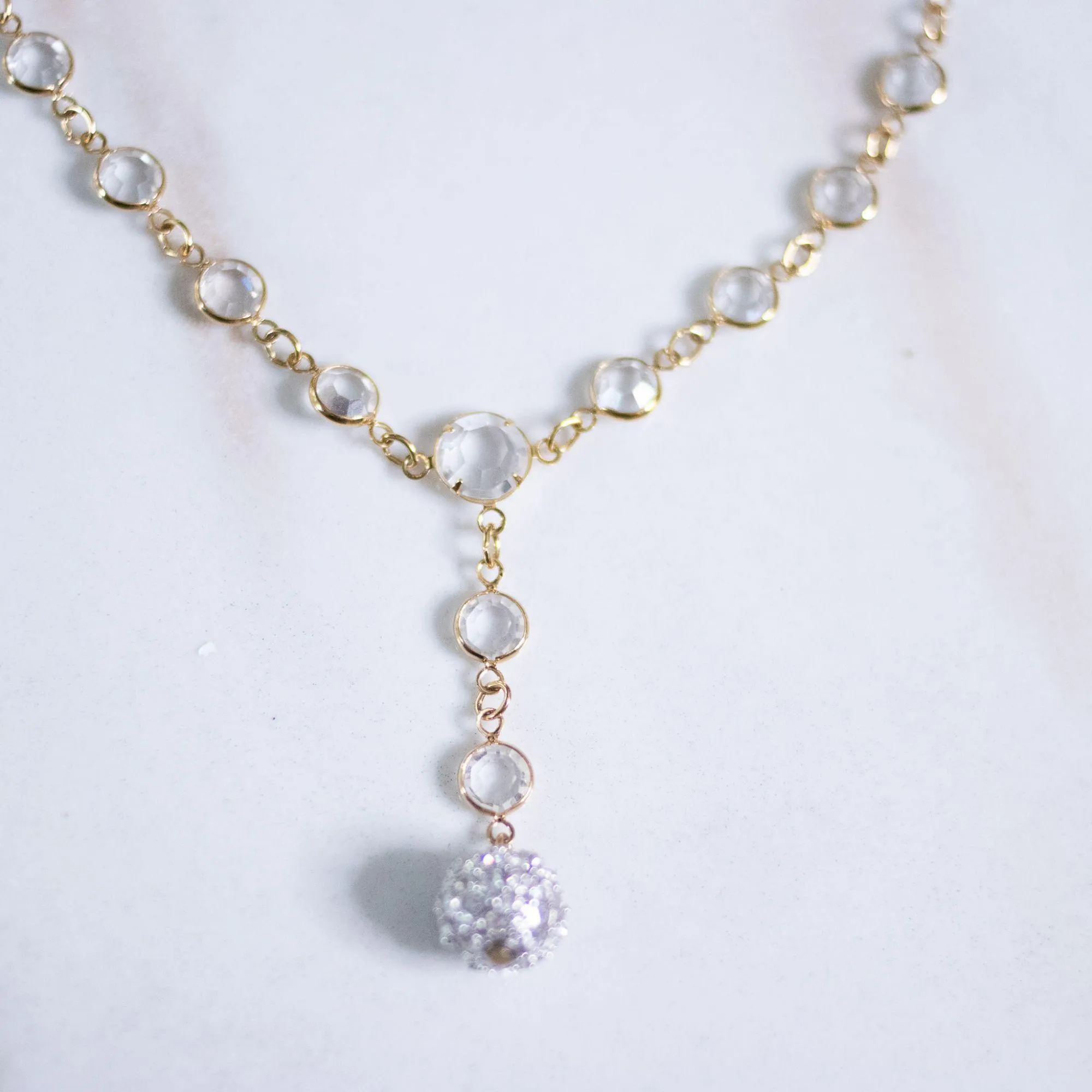 Vintage Swarovski Bezel Set Crystal Necklace with Pave Rhinestone Ball