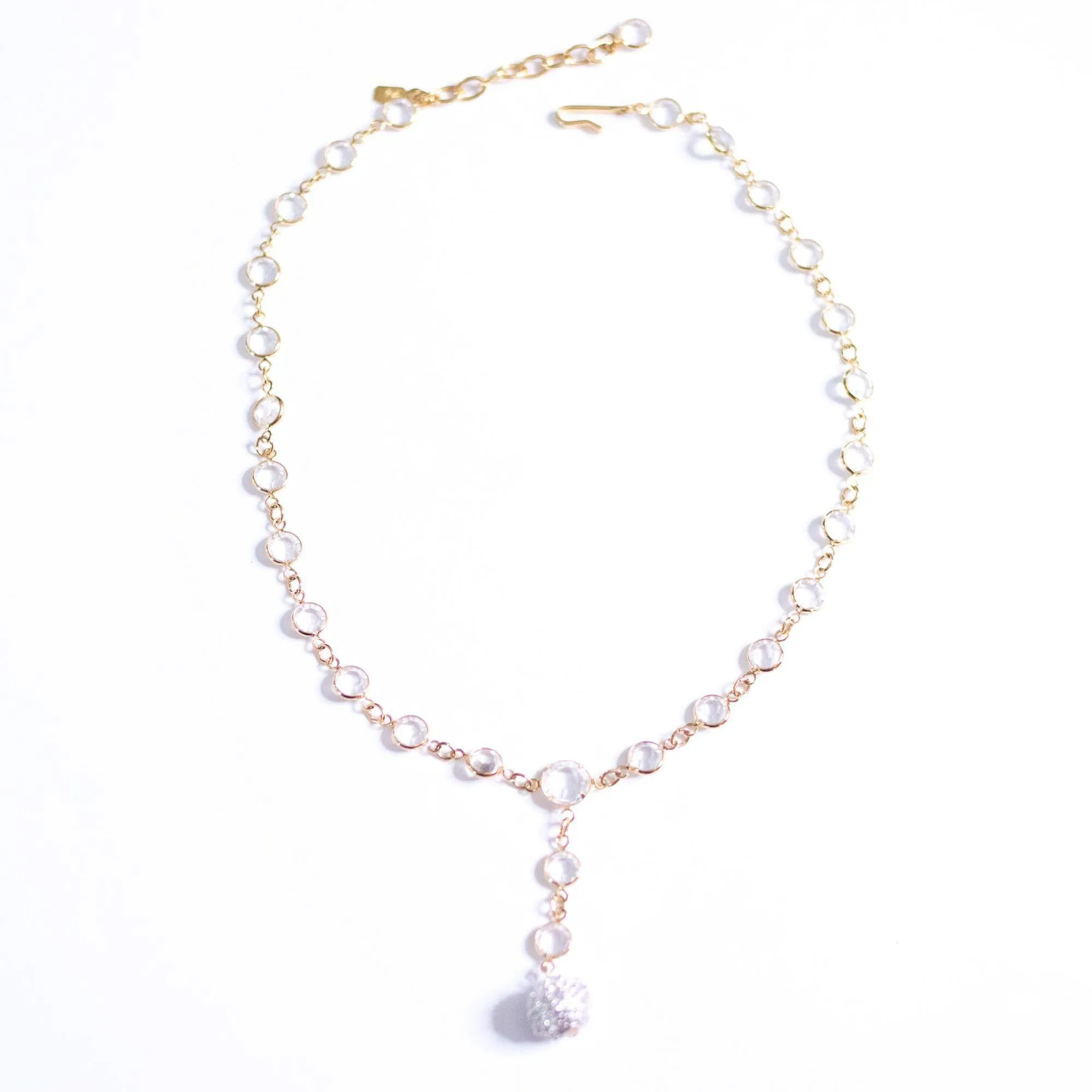 Vintage Swarovski Bezel Set Crystal Necklace with Pave Rhinestone Ball