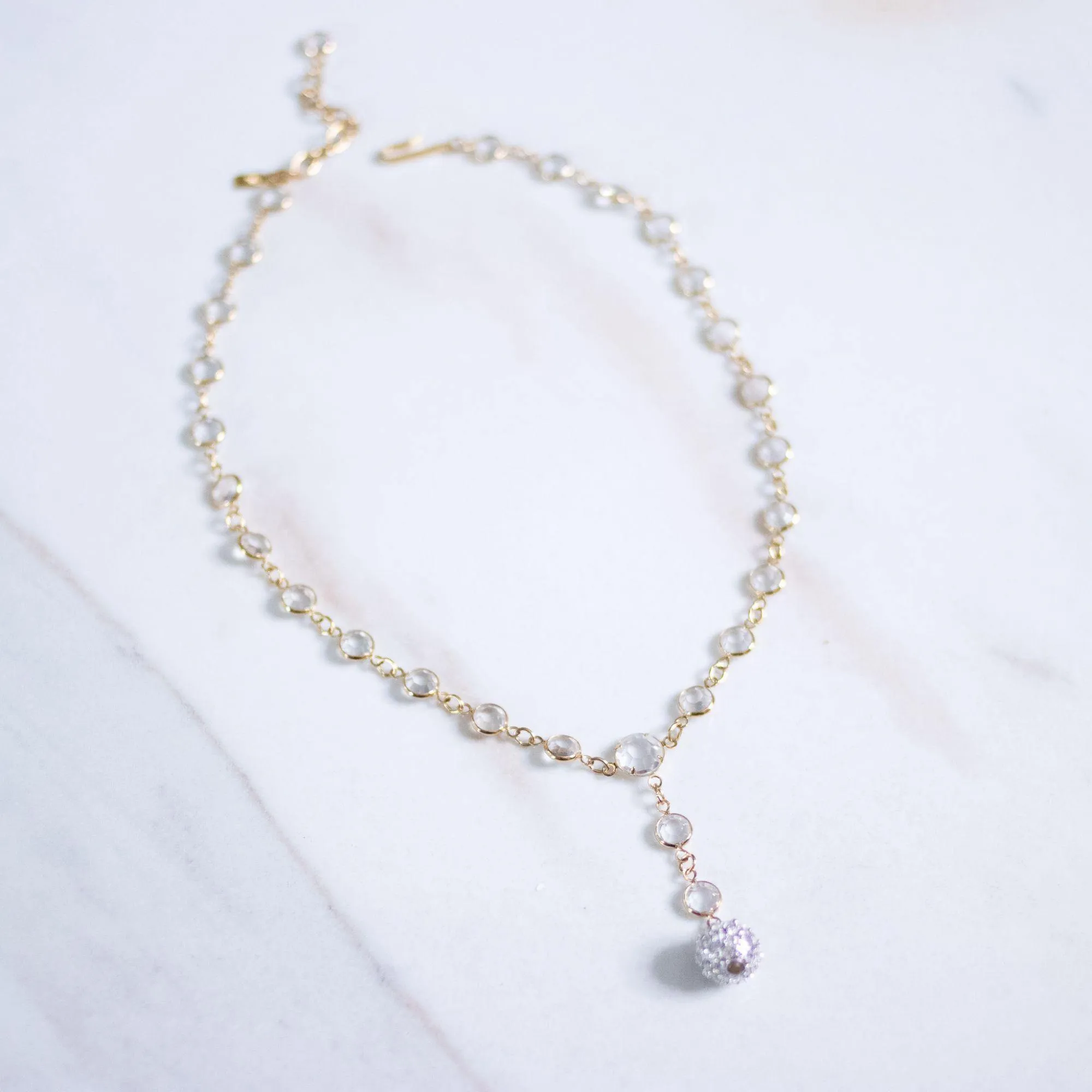 Vintage Swarovski Bezel Set Crystal Necklace with Pave Rhinestone Ball