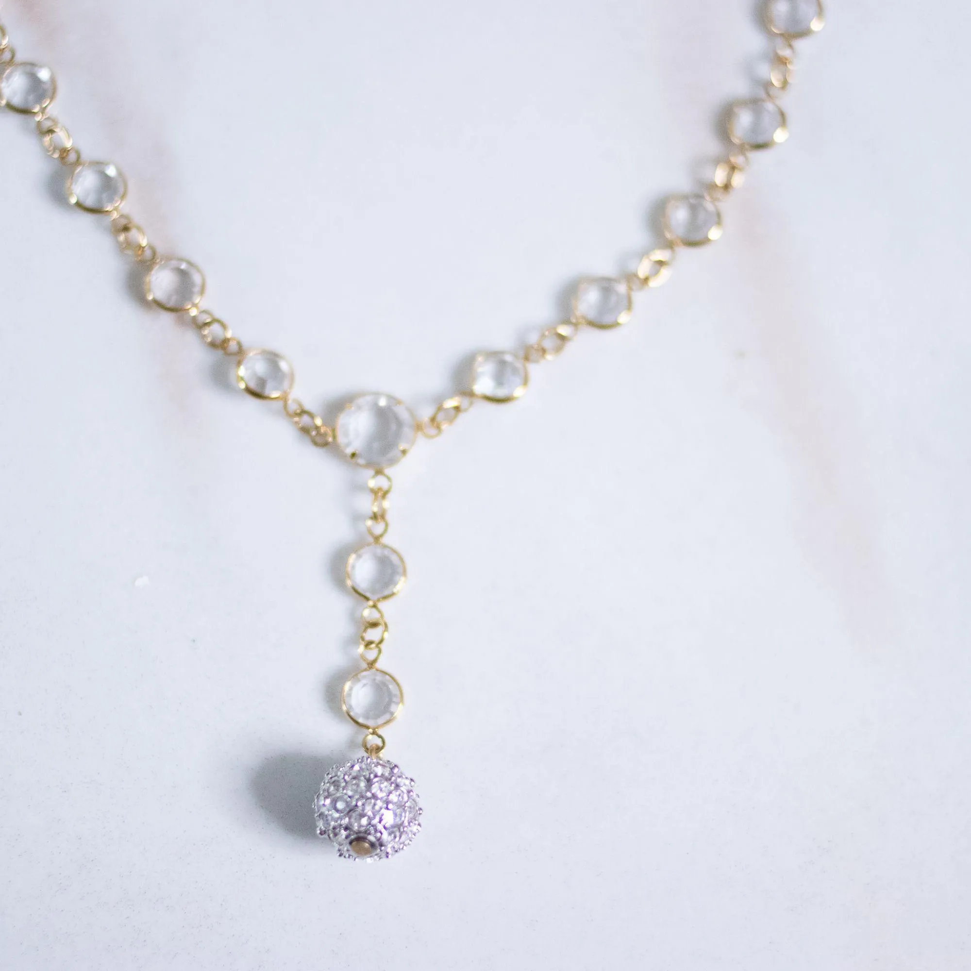 Vintage Swarovski Bezel Set Crystal Necklace with Pave Rhinestone Ball