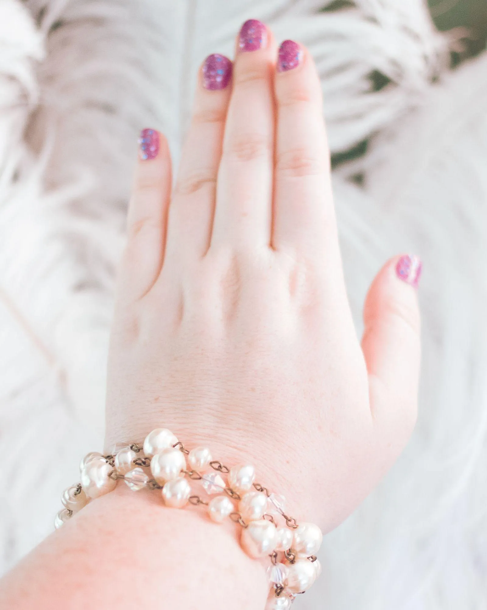 Vintage Sweet Romance Pearl and Crystal Triple Strand Bracelet