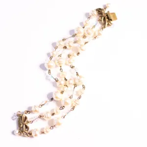 Vintage Sweet Romance Pearl and Crystal Triple Strand Bracelet