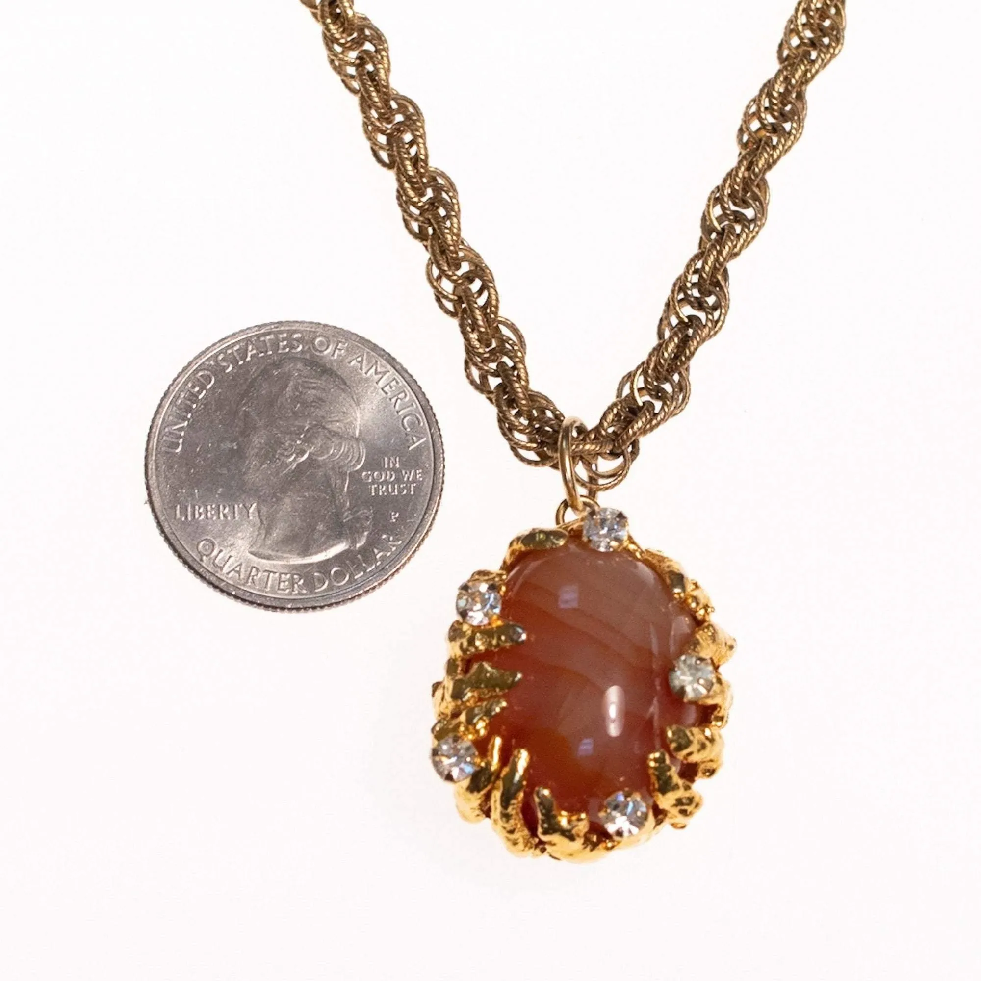 Vintage Unsigned Castlecliff Striped Agate Brutalist Modern Pendant Necklace
