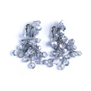 Vintage Vogue Bijoux Mirrored Silver Dangling Cluster Bead Statement Earrings