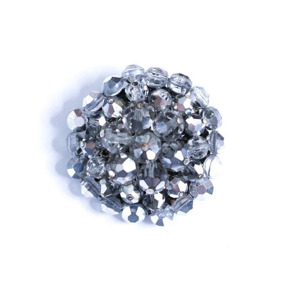 Vintage Vogue Bijoux Mirrored Silver Rhinestone Beaded Cluster Brooch