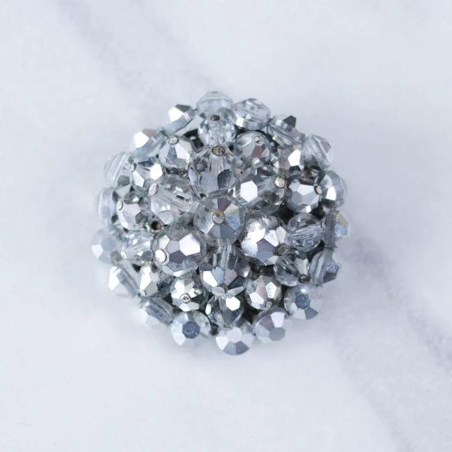 Vintage Vogue Bijoux Mirrored Silver Rhinestone Beaded Cluster Brooch