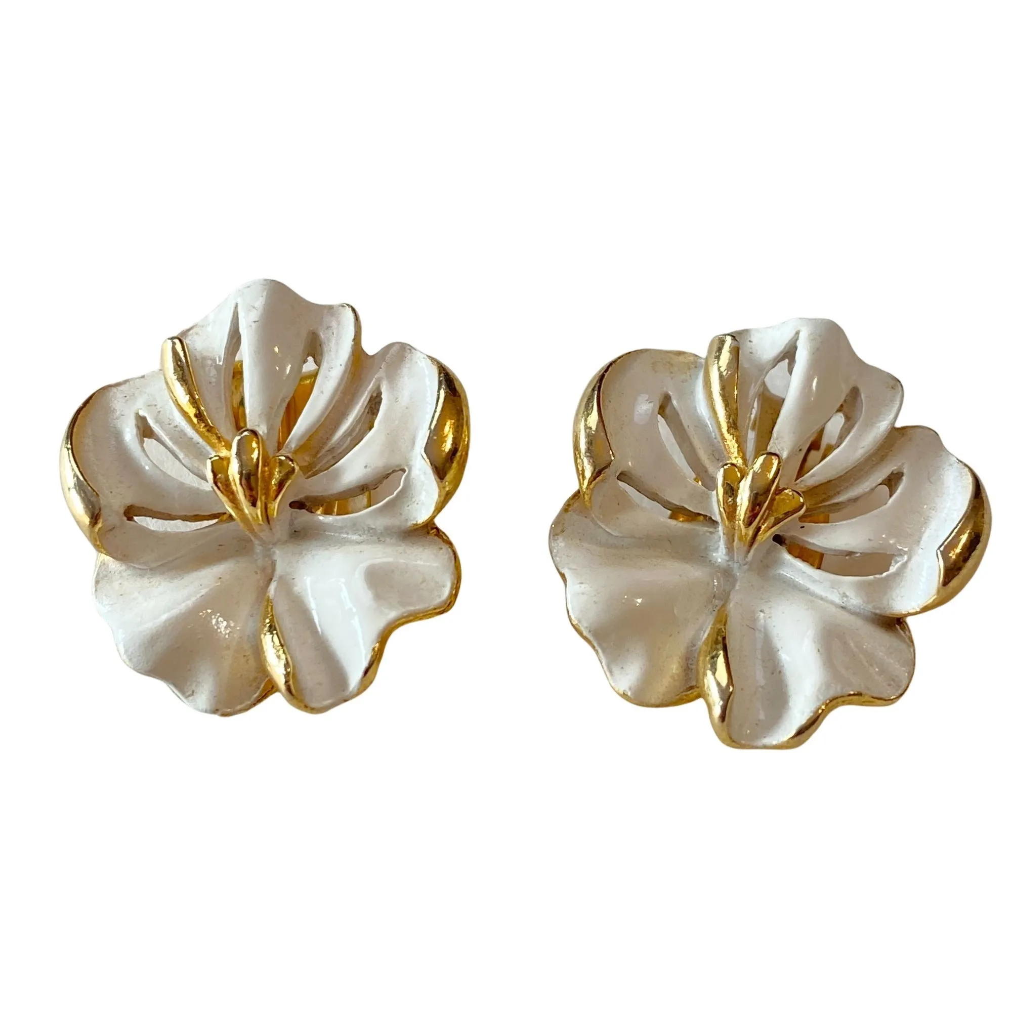 White and Gold Pansy Earrings