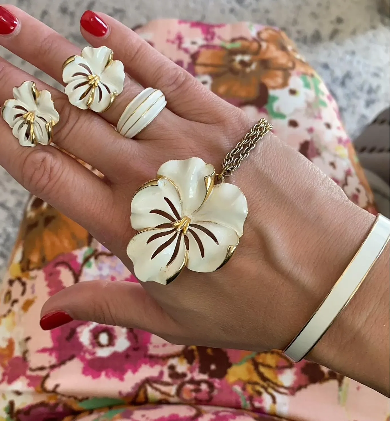 White and Gold Pansy Earrings