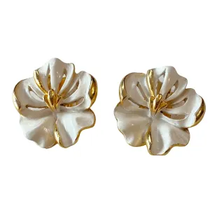 White and Gold Pansy Earrings