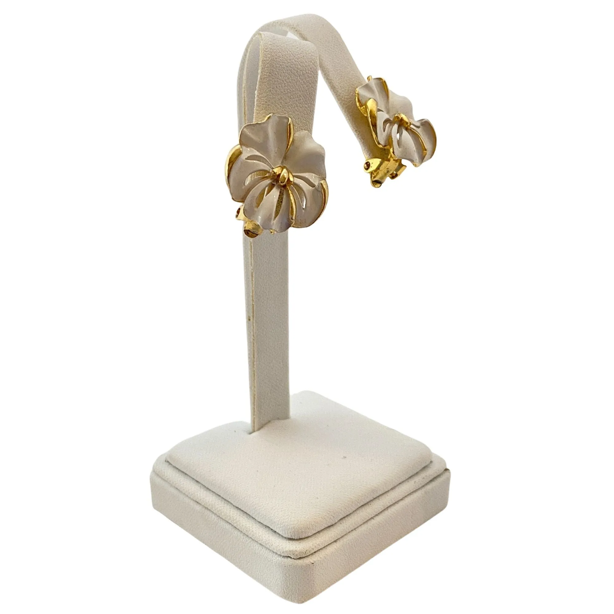 White and Gold Pansy Earrings