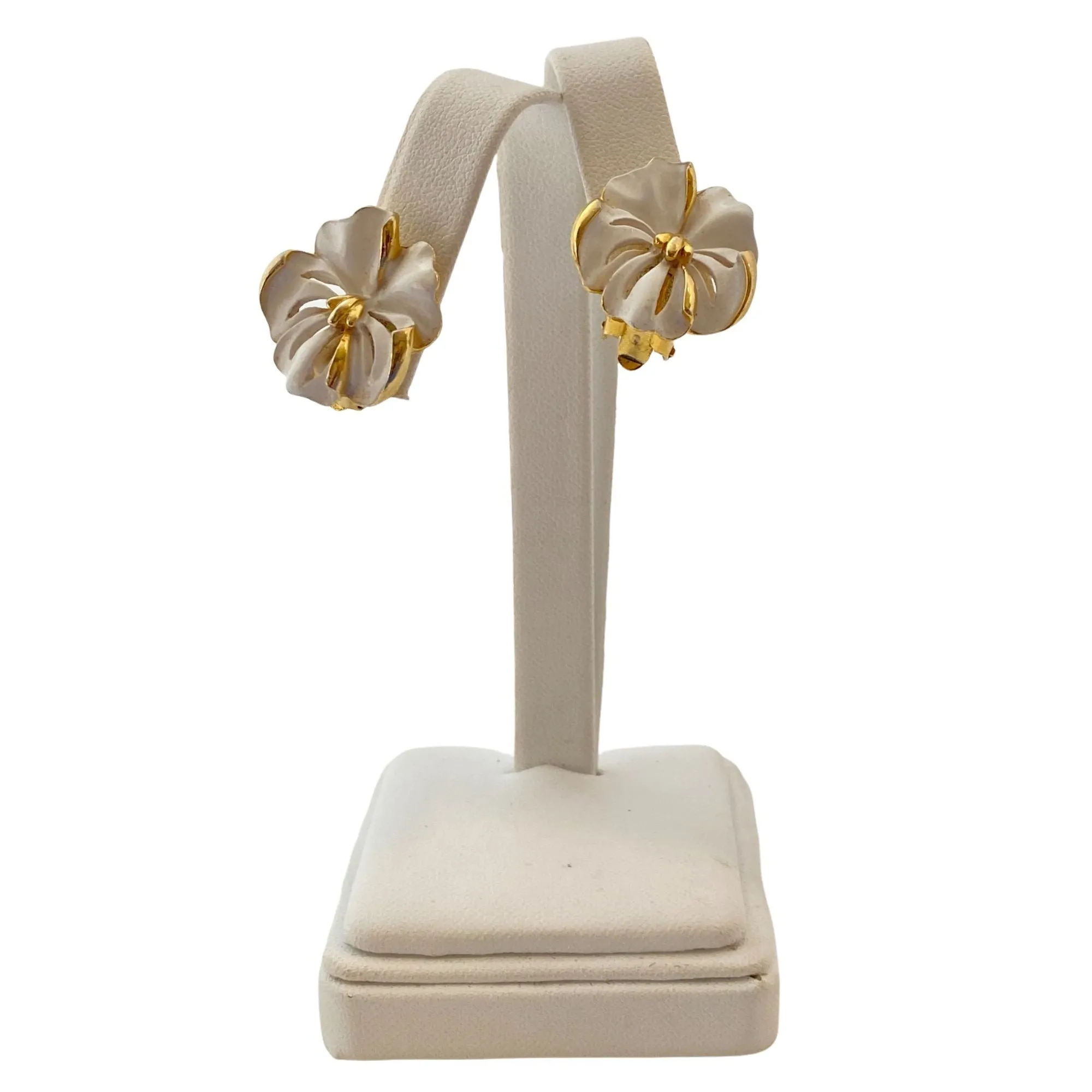White and Gold Pansy Earrings