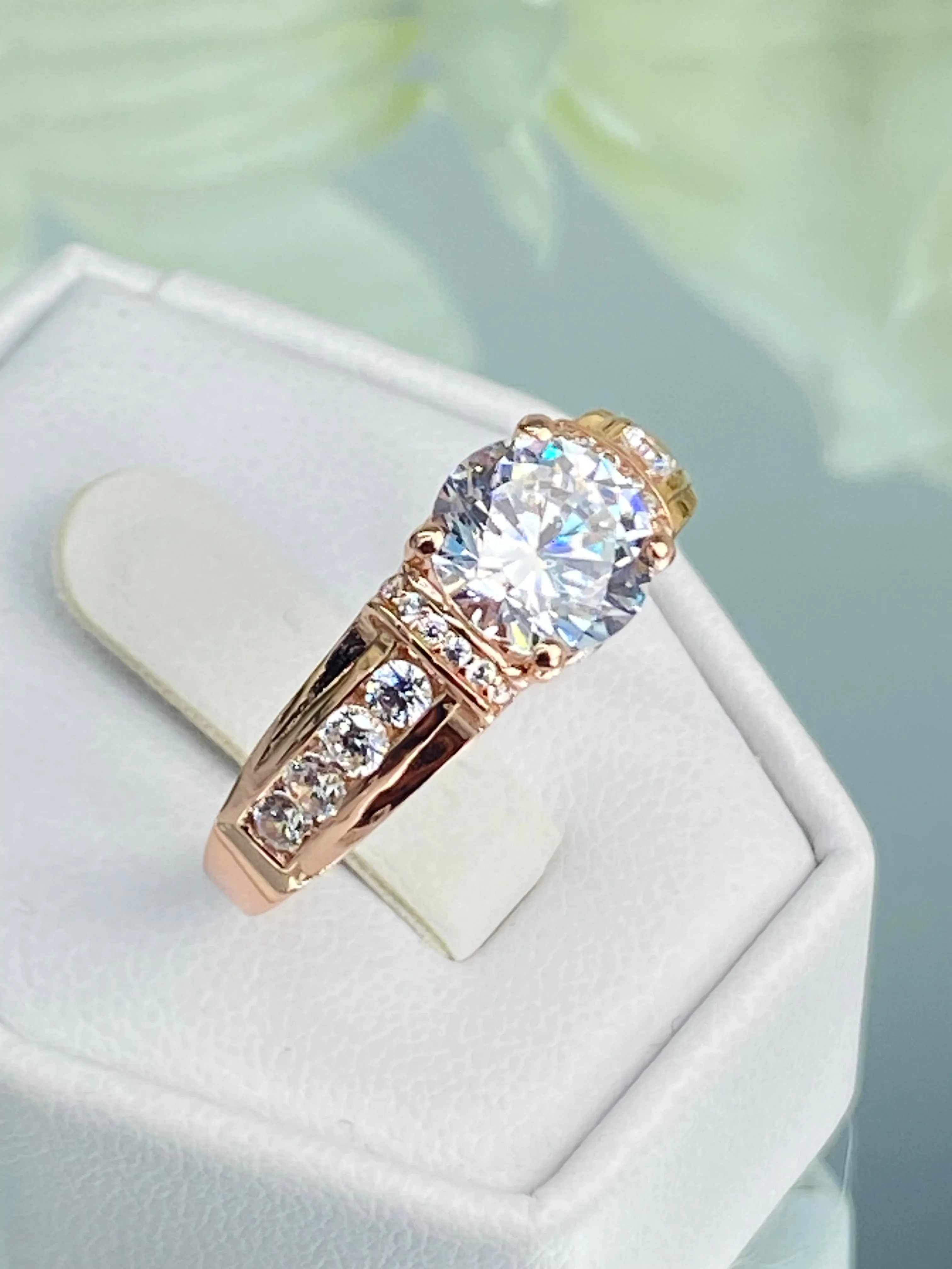 White CZ Ring, Rose Gold plated Sterling Silver, Art Deco Jewelry #D220