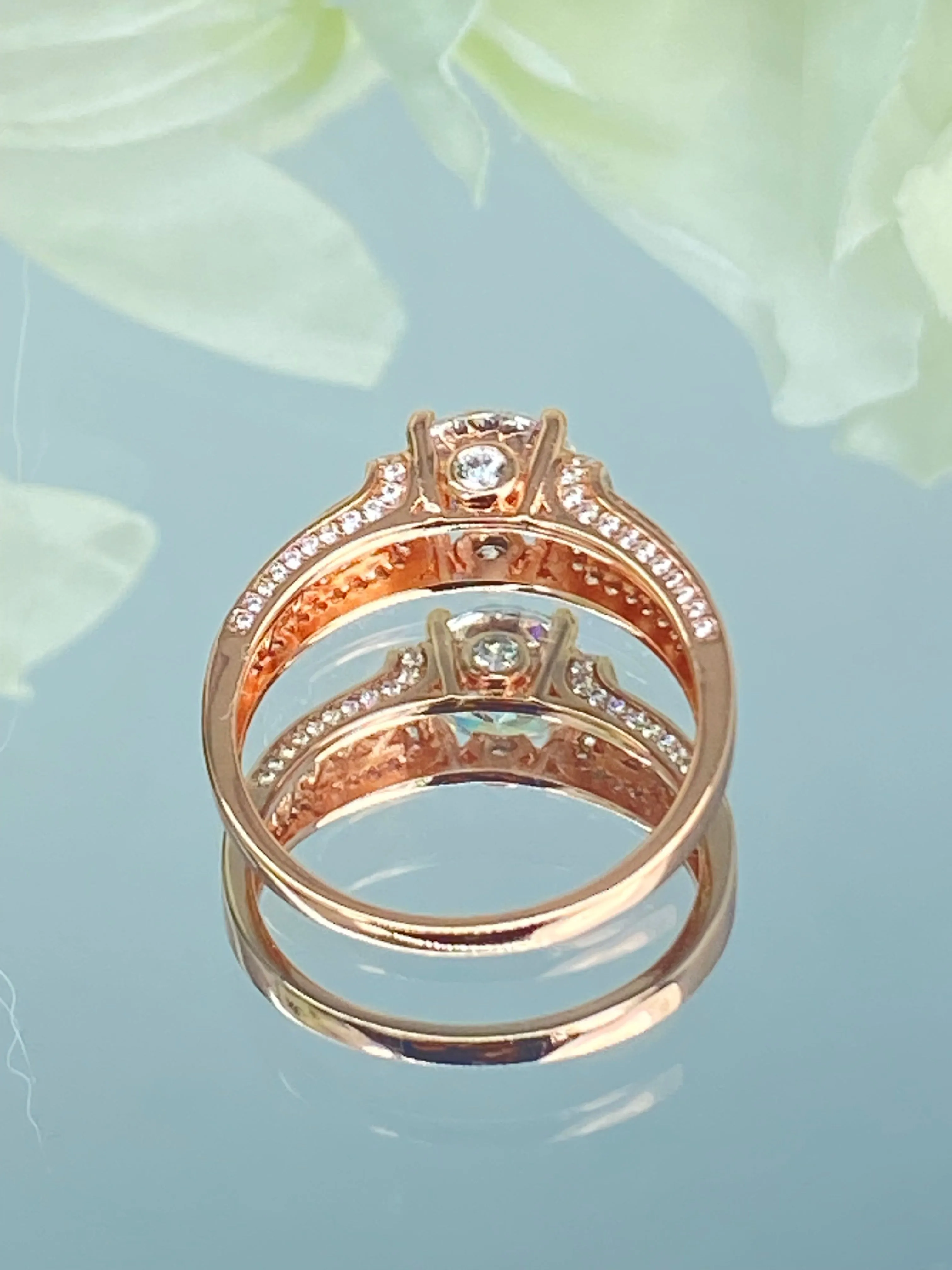 White CZ Ring, Rose Gold plated Sterling Silver, Art Deco Jewelry #D220