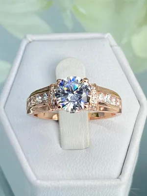 White CZ Ring, Rose Gold plated Sterling Silver, Art Deco Jewelry #D220