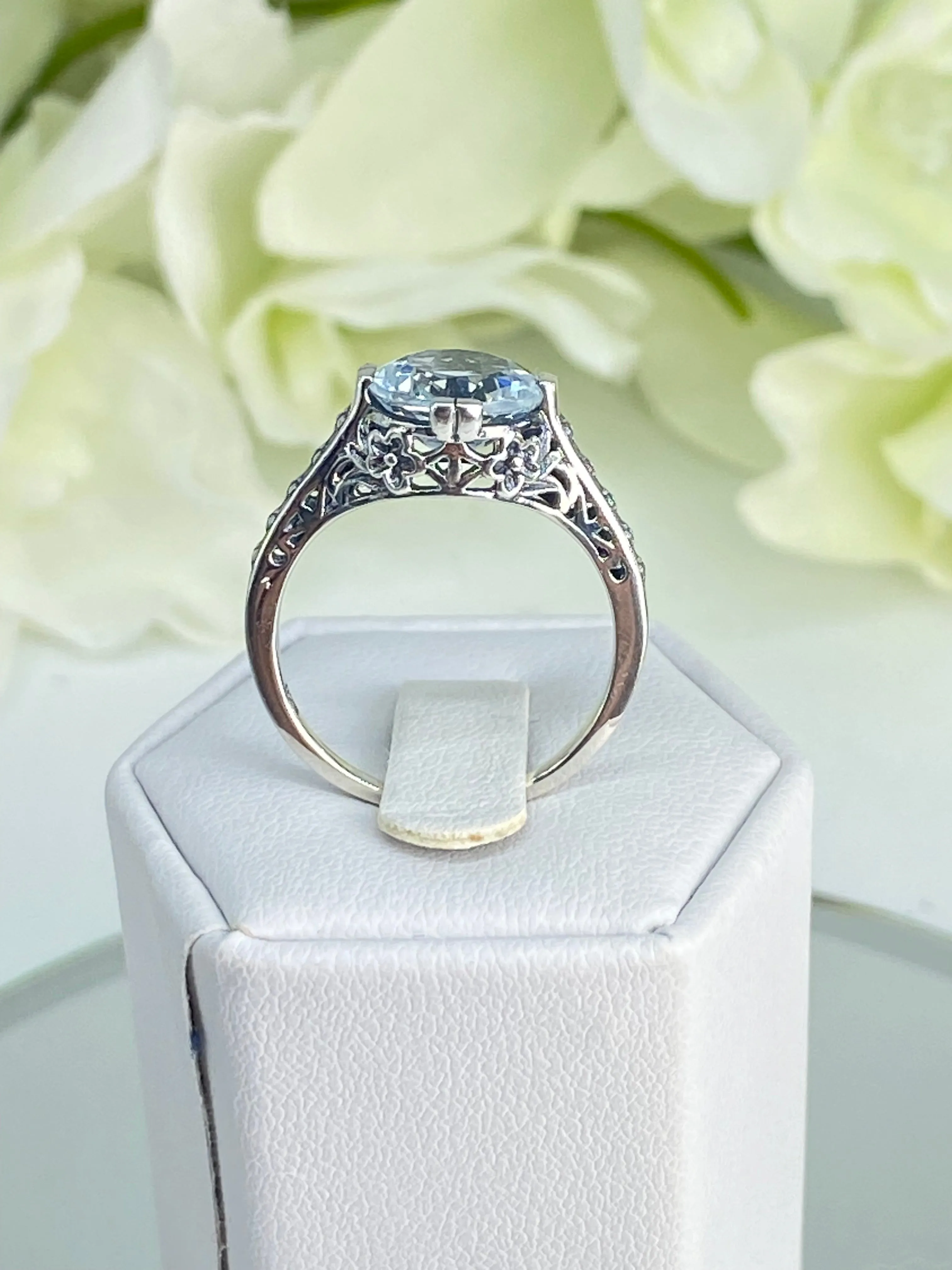 White Flower Ring, CZ or Natural Topaz, Round Gem, Vintage Style Jewelry, D27