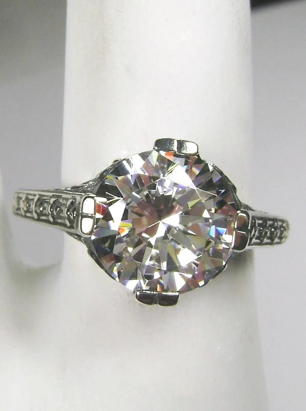 White Flower Ring, CZ or Natural Topaz, Round Gem, Vintage Style Jewelry, D27