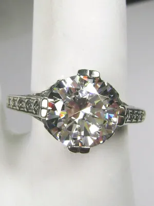 White Flower Ring, CZ or Natural Topaz, Round Gem, Vintage Style Jewelry, D27