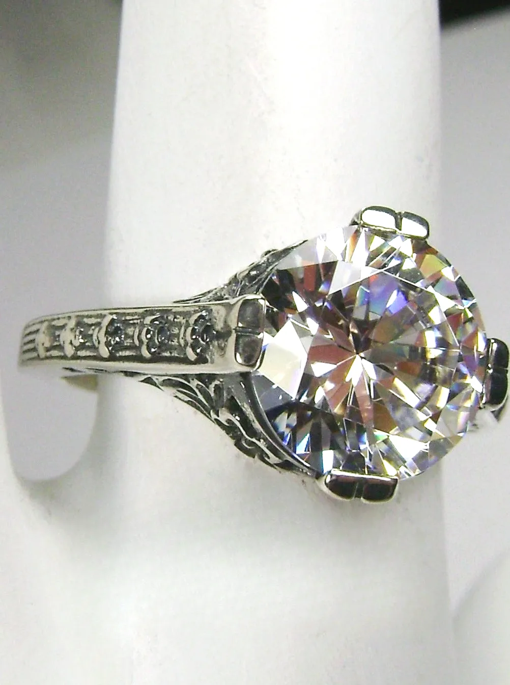 White Flower Ring, CZ or Natural Topaz, Round Gem, Vintage Style Jewelry, D27