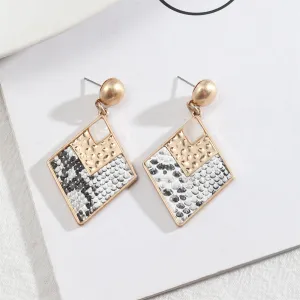 White Resin & Polystyrene 18K Gold-Plated Snake-Embossed Rhombus Pendant Earrings