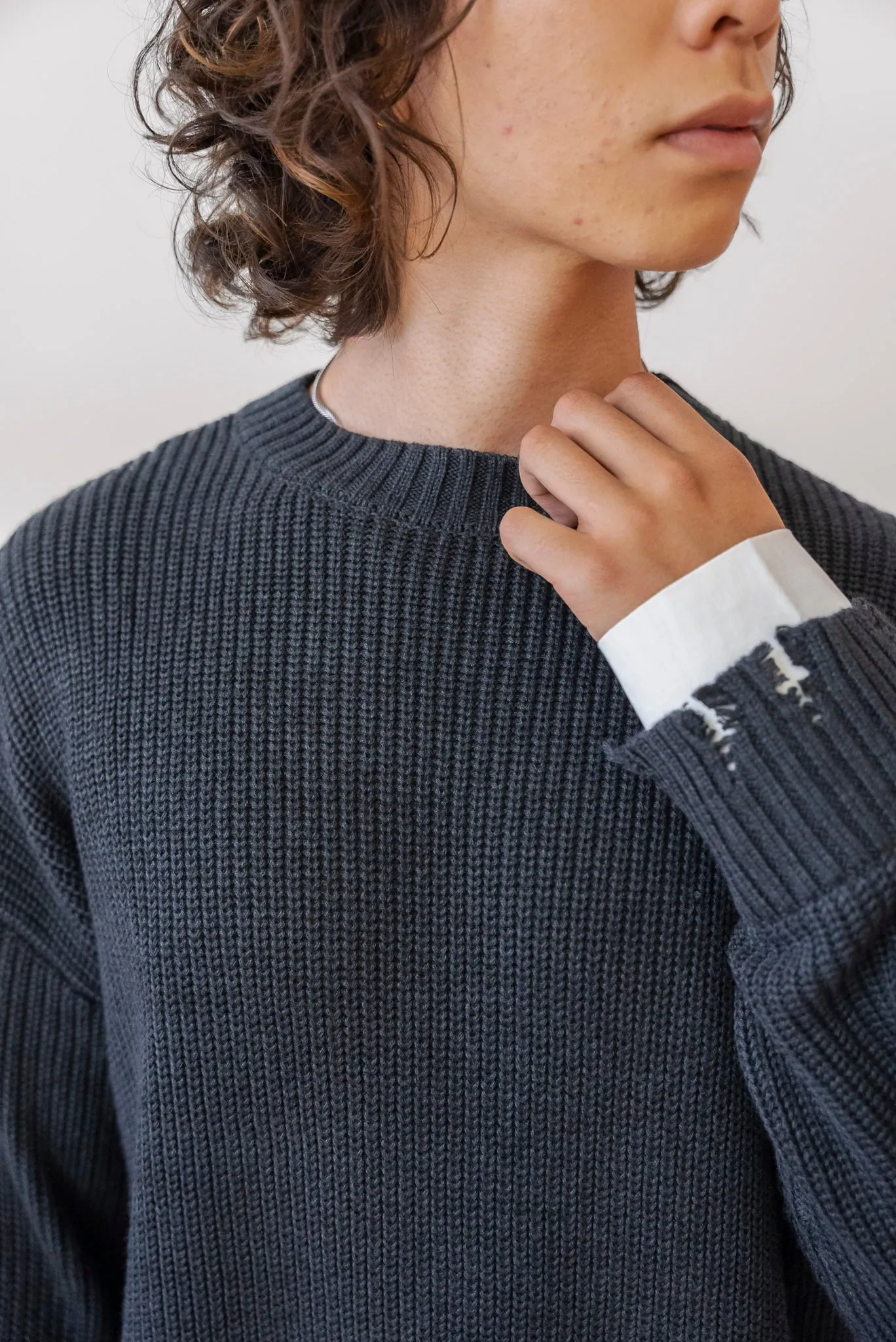 WHITEROOM CACTUS Distressed Poplin Contrast Sweater