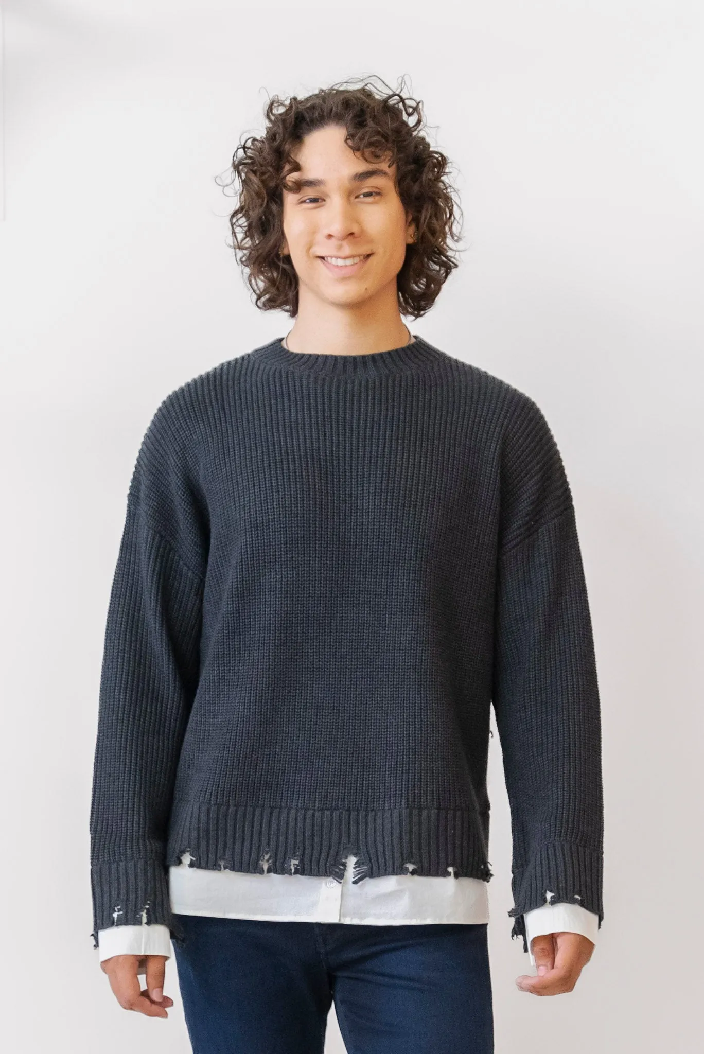 WHITEROOM CACTUS Distressed Poplin Contrast Sweater