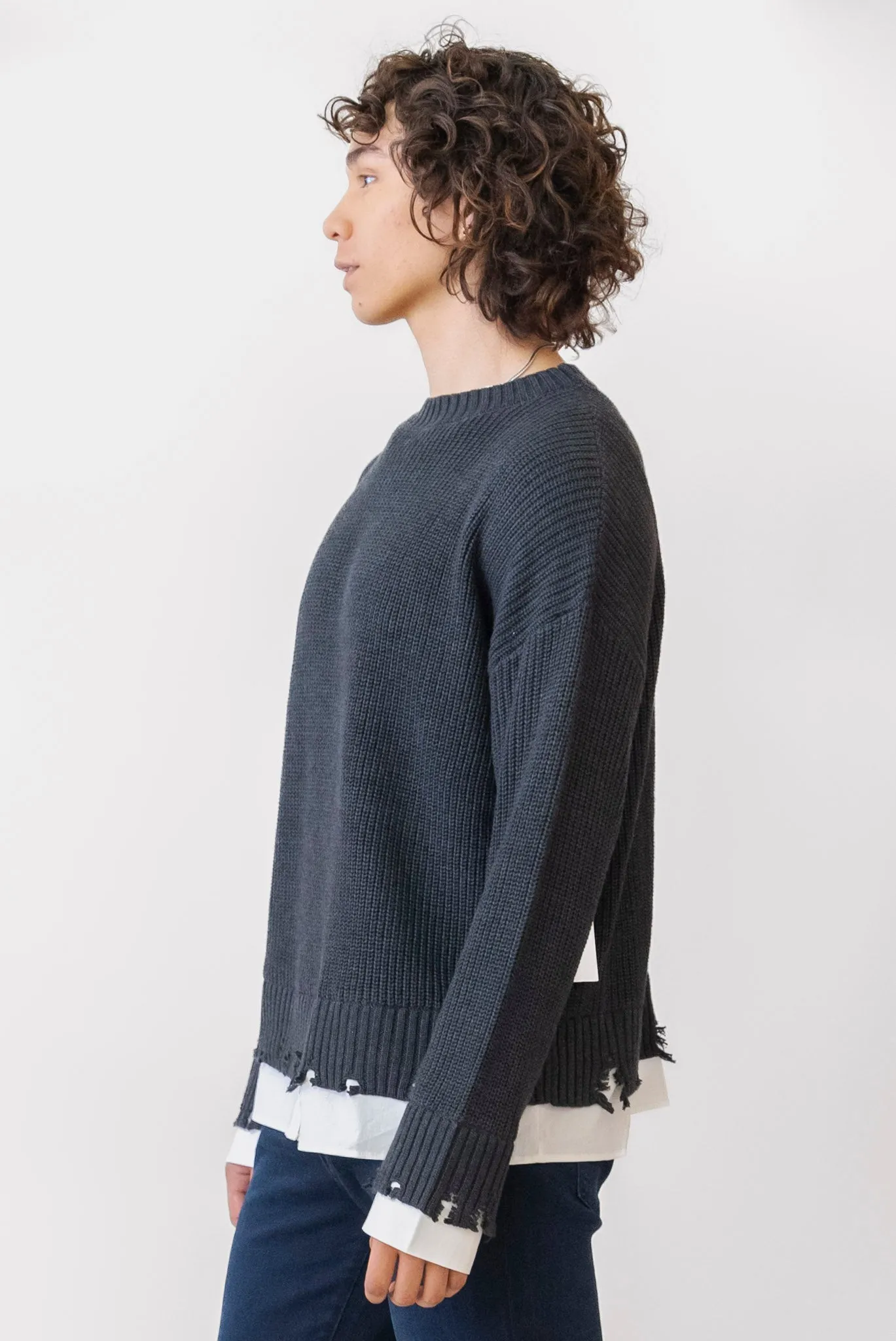 WHITEROOM CACTUS Distressed Poplin Contrast Sweater