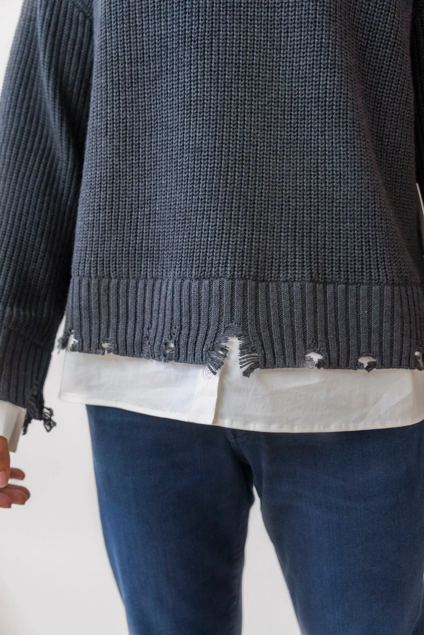 WHITEROOM CACTUS Distressed Poplin Contrast Sweater