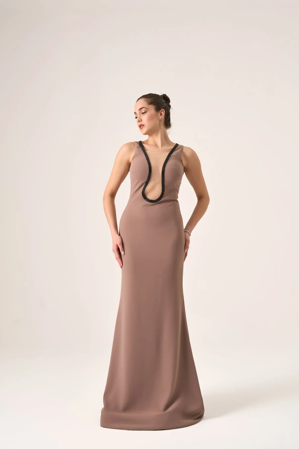 Winslow plunging crepe gown