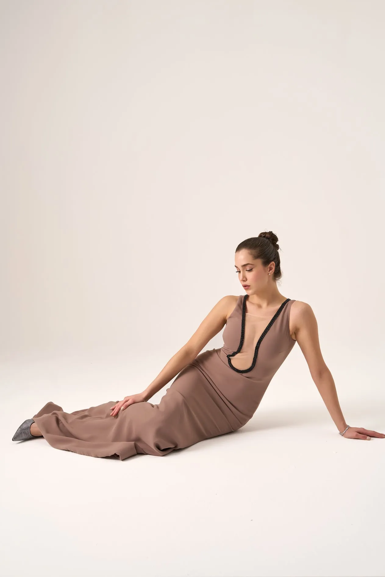 Winslow plunging crepe gown