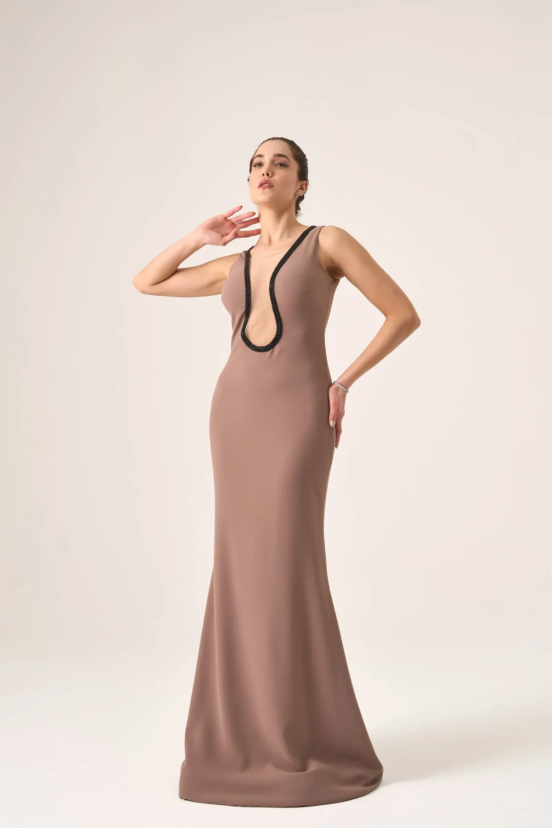 Winslow plunging crepe gown