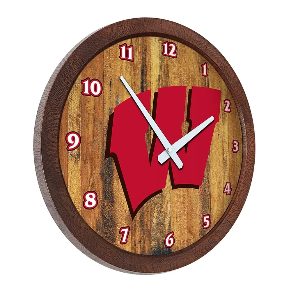 Wisconsin Badgers: "Faux" Barrel Top Wall Clock