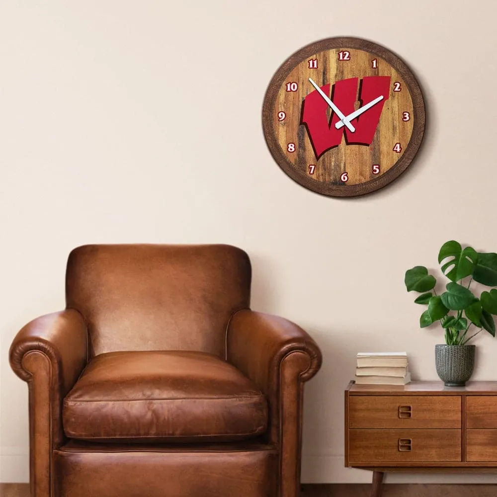 Wisconsin Badgers: "Faux" Barrel Top Wall Clock