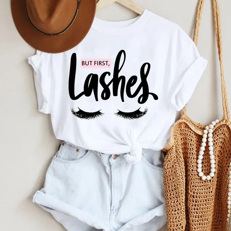 Women Make Up Letter Funny New Eye Eyelash Fashion Cartoon Summer T Shirt