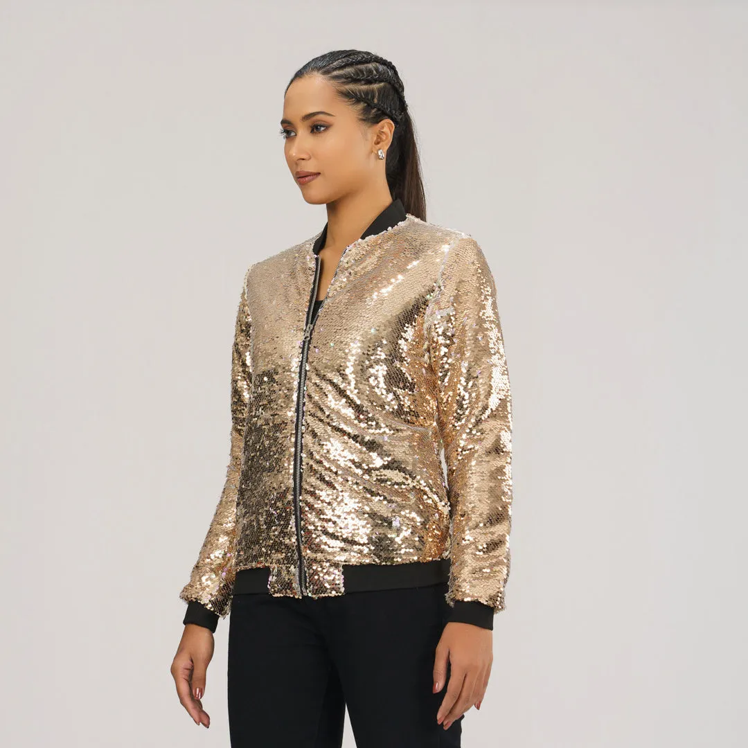 Womens Sequin Bomber