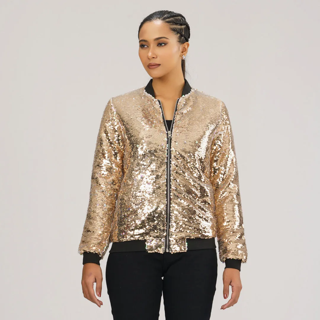 Womens Sequin Bomber