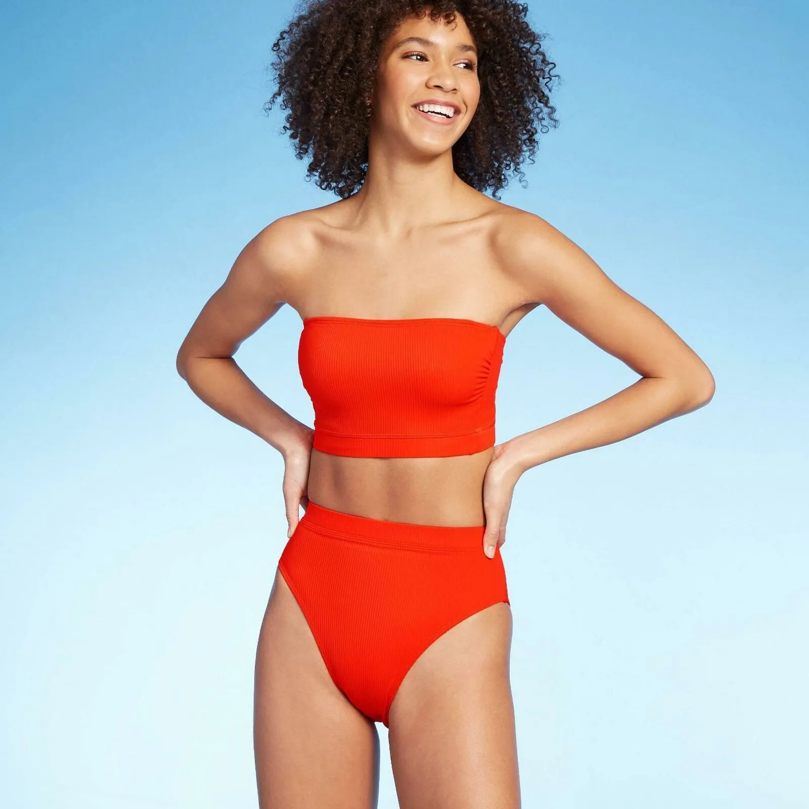Xhilaration Women's Ribbed High Leg High Waist Bikini Swim Bottom