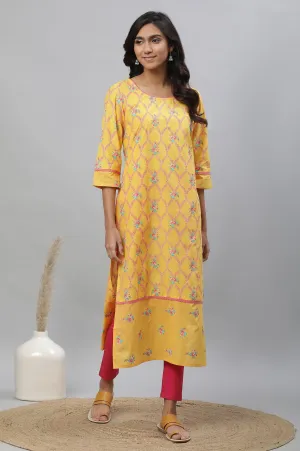 Yellow Floral Printed Kurta