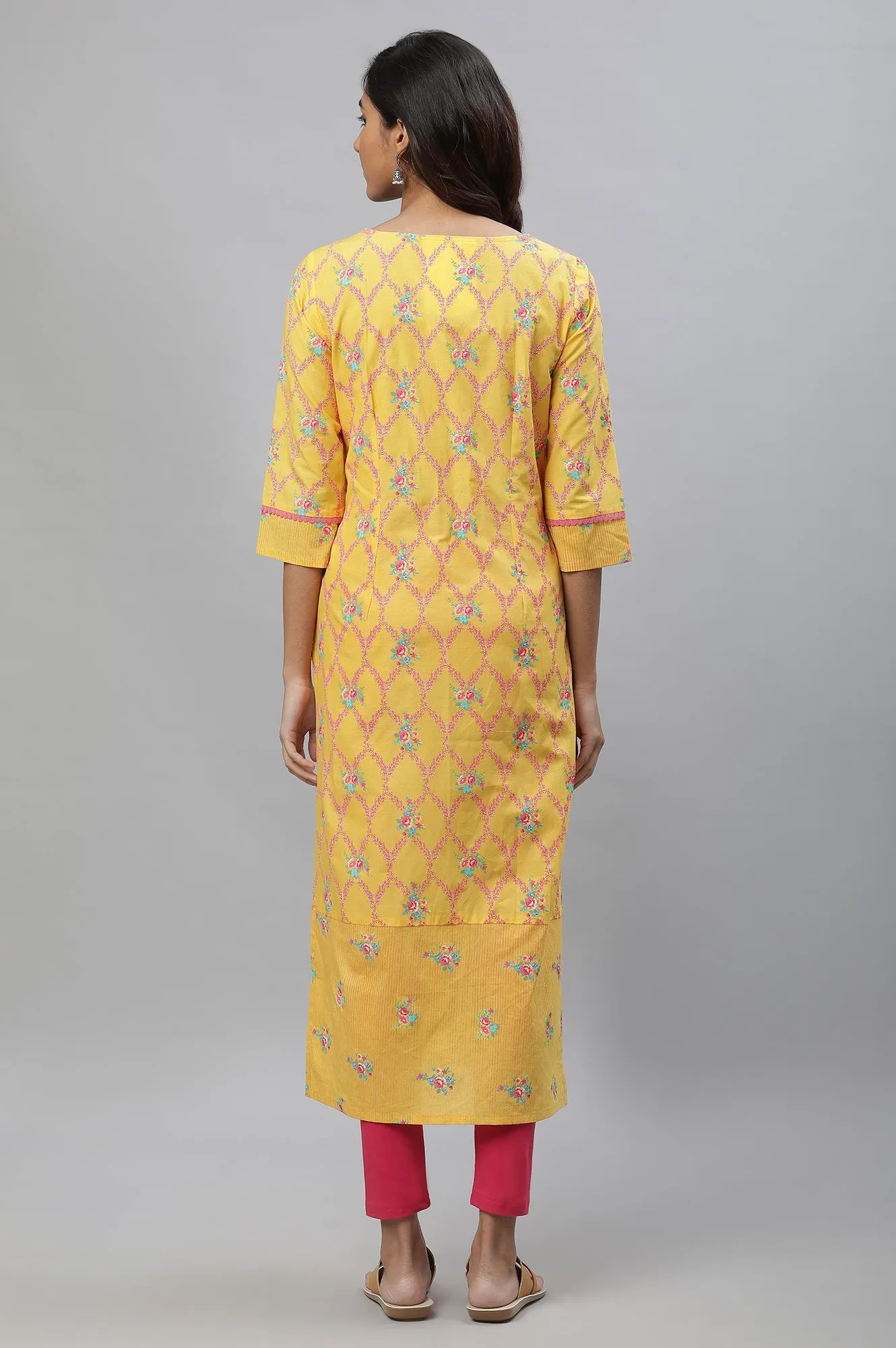Yellow Floral Printed Kurta