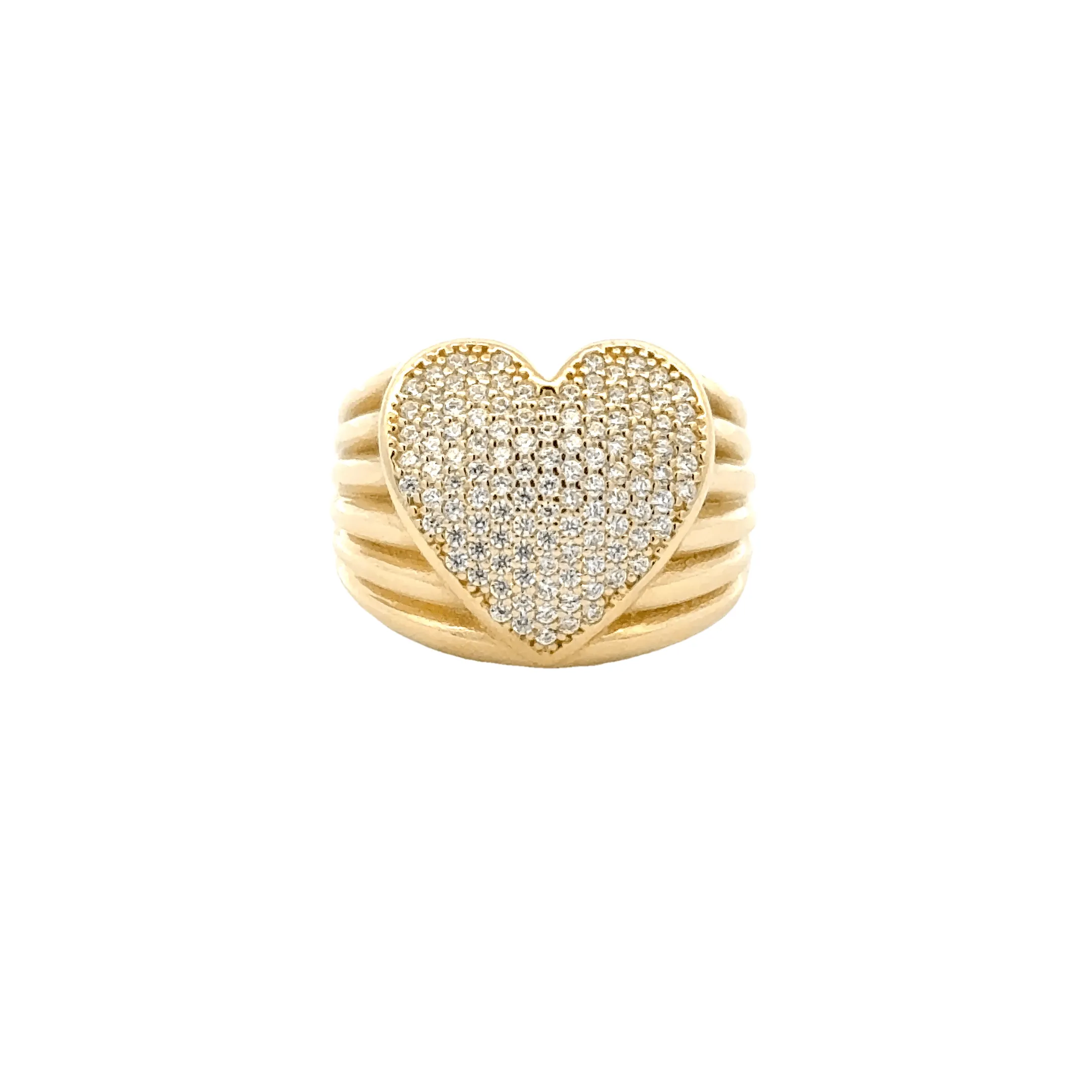 Yellow Gold Heart-Shaped Cocktail Ring with Micro-Pavé Setting 14k