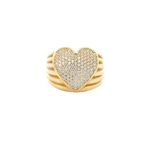Yellow Gold Heart-Shaped Cocktail Ring with Micro-Pavé Setting 14k