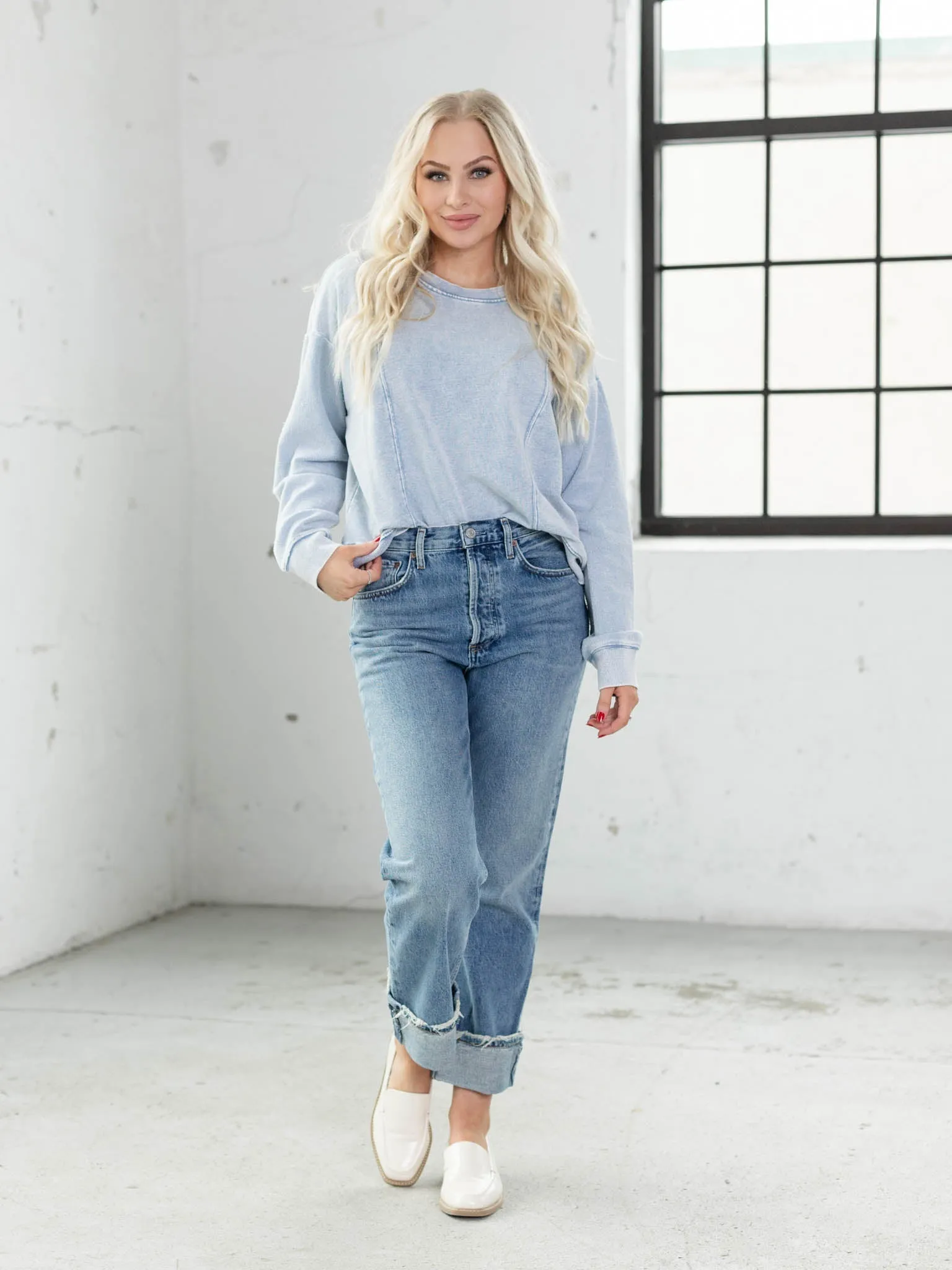 Z Supply Lax Knit Denim Sweatshirt